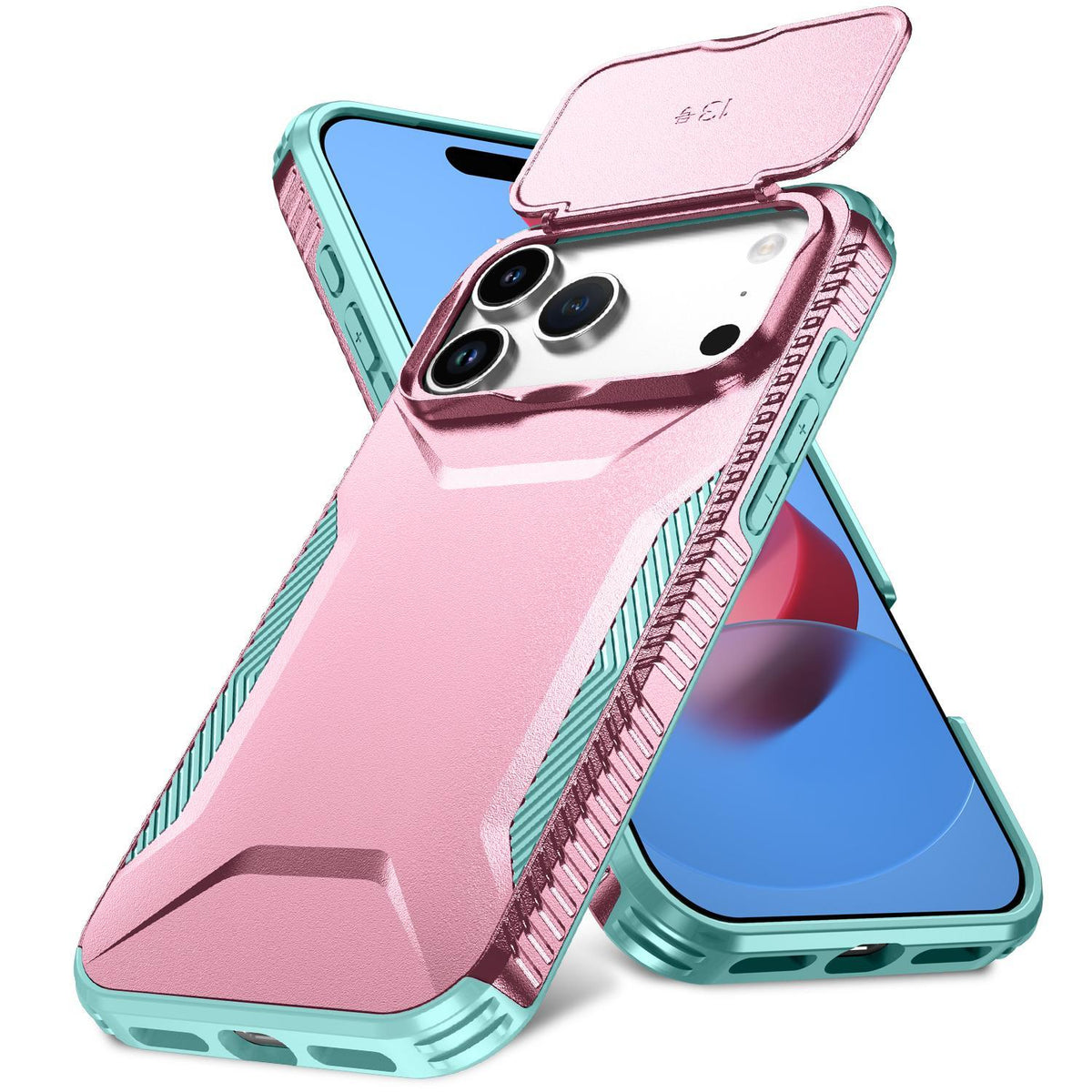 Compatible with iPhone 18 Pro Max Sliding Camshield Phone Case - Grey Green + Pink