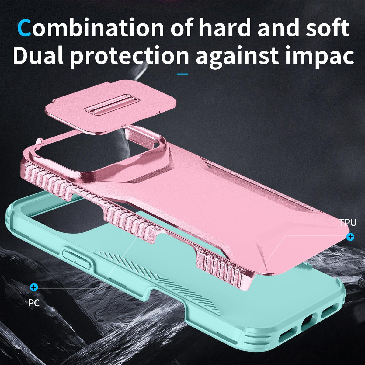 Compatible with iPhone 18 Pro Max Sliding Camshield Phone Case - Grey Green + Pink