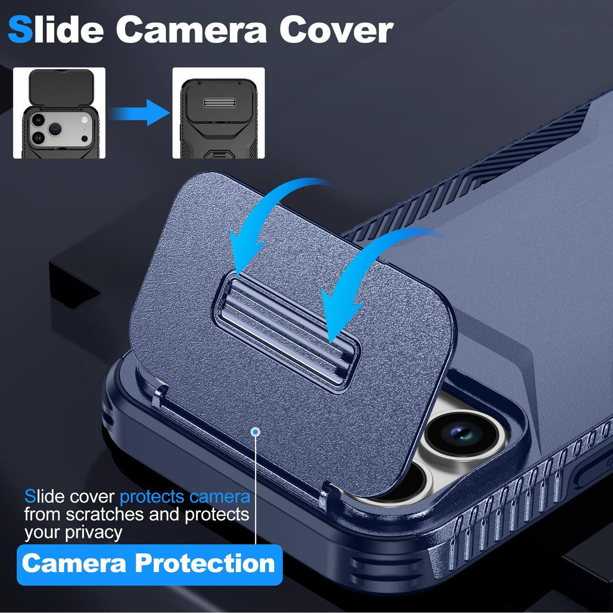 Compatible with iPhone 18 Pro Max Sliding Camshield Phone Case - Blue