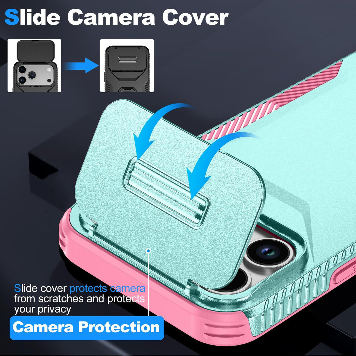 Compatible with iPhone 18 Pro Sliding Camshield Phone Case - Pink + Grey Green
