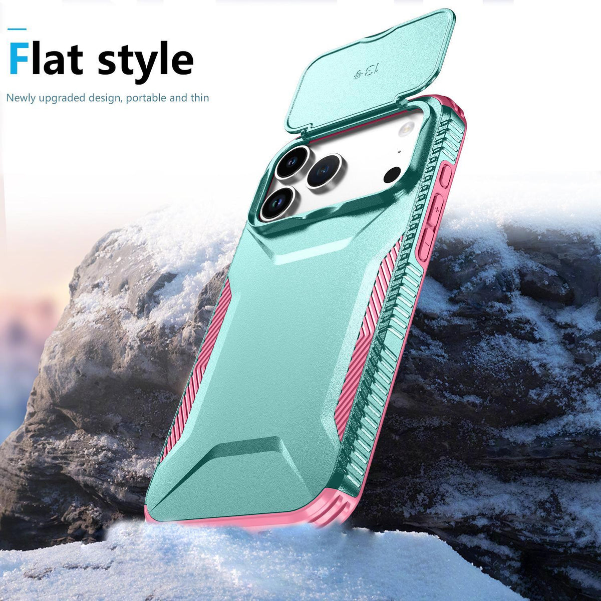 Compatible with iPhone 18 Pro Sliding Camshield Phone Case - Pink + Grey Green