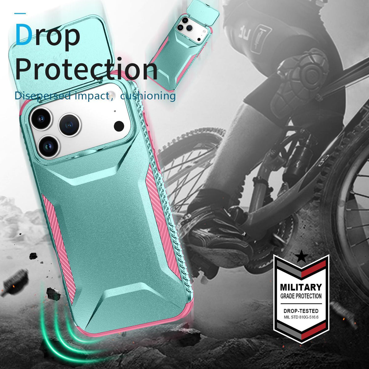 Compatible with iPhone 18 Pro Sliding Camshield Phone Case - Pink + Grey Green