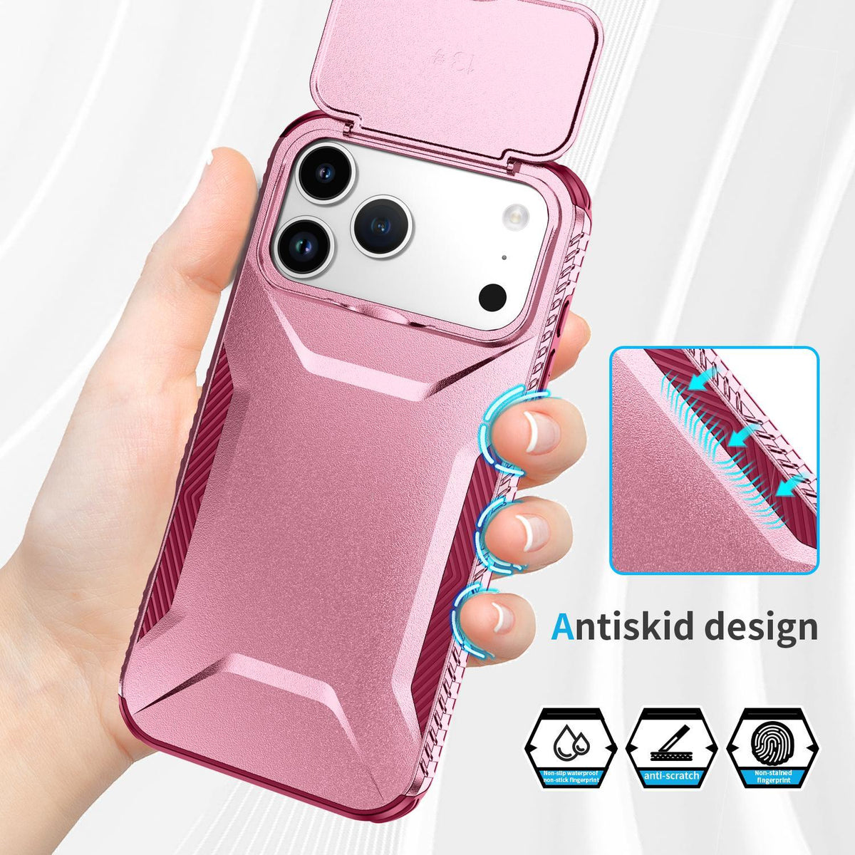 Compatible with iPhone 18 Pro Sliding Camshield Phone Case - Pink + Rose Red
