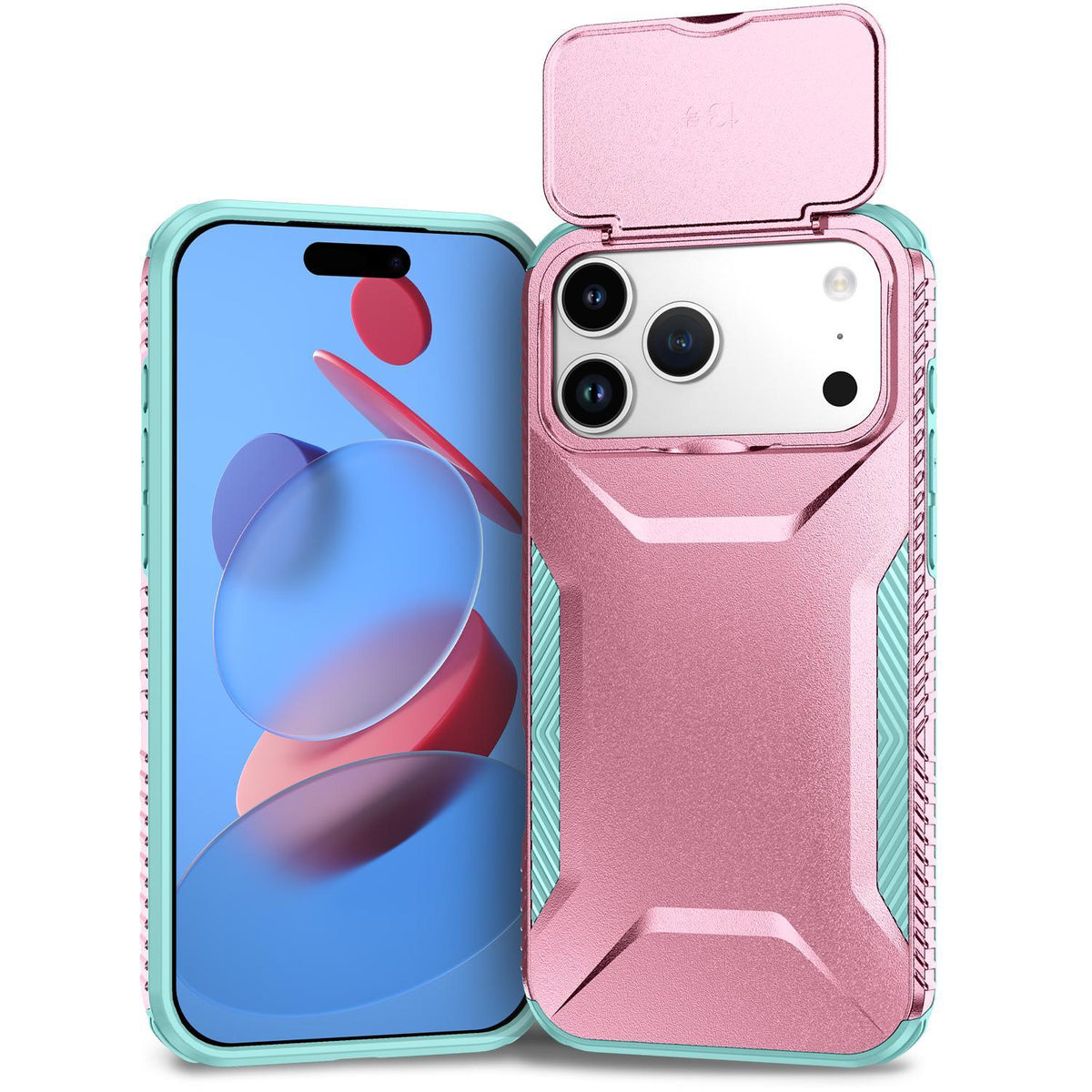 Compatible with iPhone 18 Pro Sliding Camshield Phone Case - Grey Green + Pink
