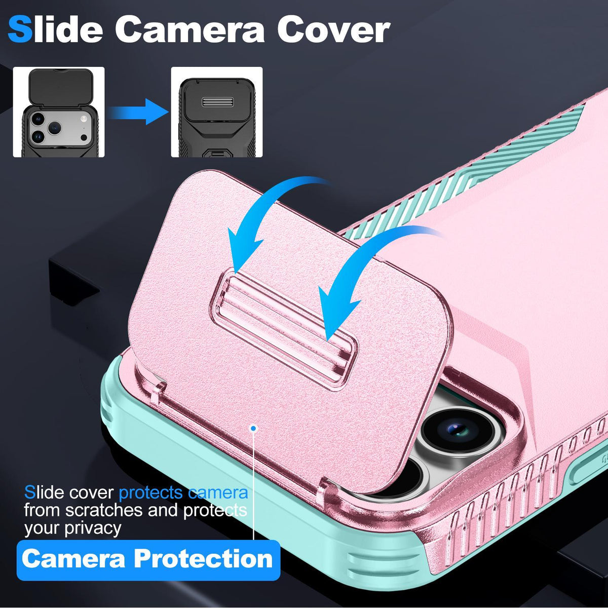 Compatible with iPhone 18 Pro Sliding Camshield Phone Case - Grey Green + Pink