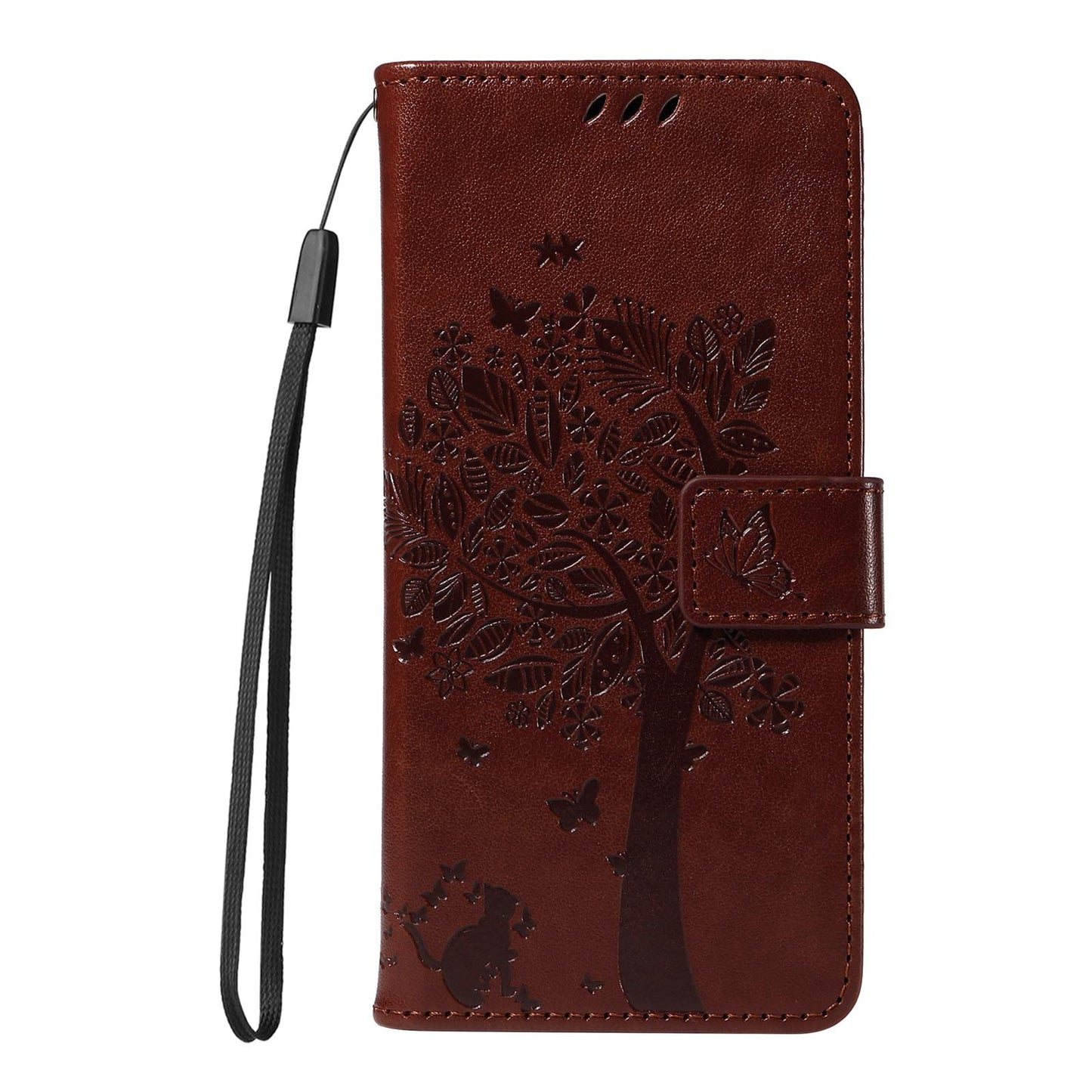 For vivo V50 5G Global Tree & Cat Embossed Pattern Flip Leather Phone Case(Coffee)