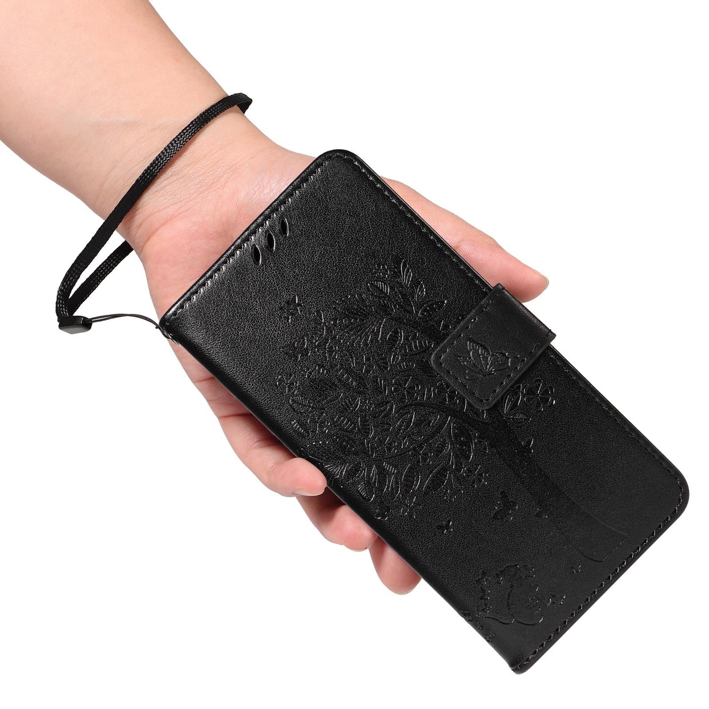 For vivo V50 5G Global Tree & Cat Embossed Pattern Flip Leather Phone Case(Black)