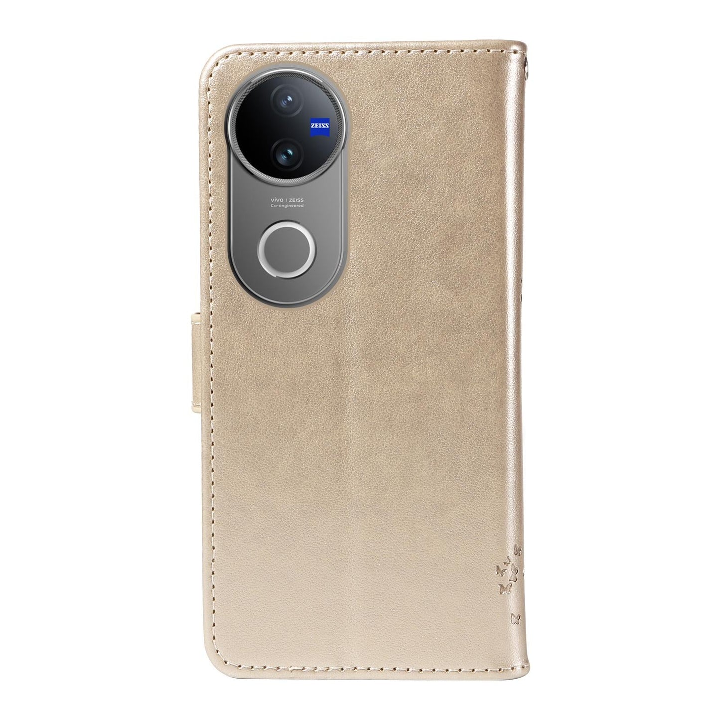 For vivo V50 5G Global Tree & Cat Embossed Pattern Flip Leather Phone Case(Gold)