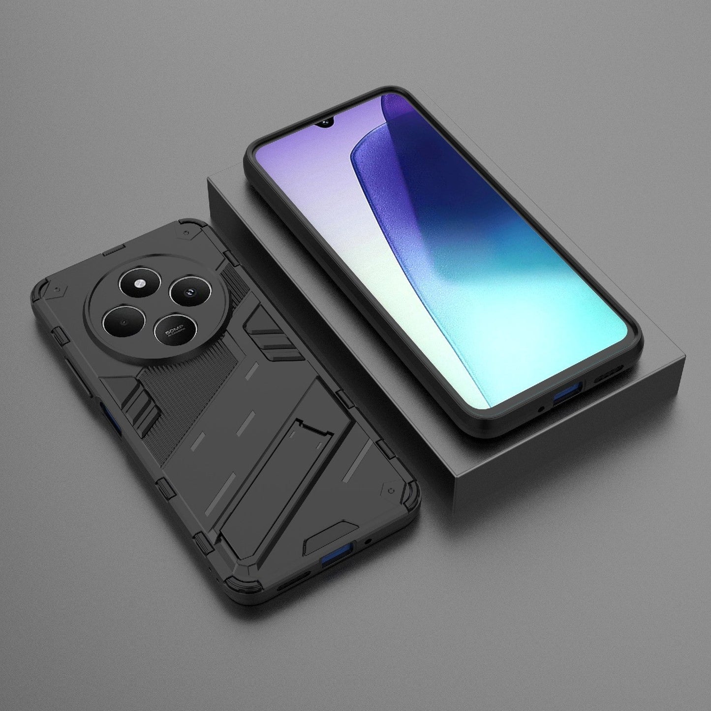 For Redmi 14C 4G Global Punk Armor 2 in 1 PC + TPU Phone Case with Holder(Black)