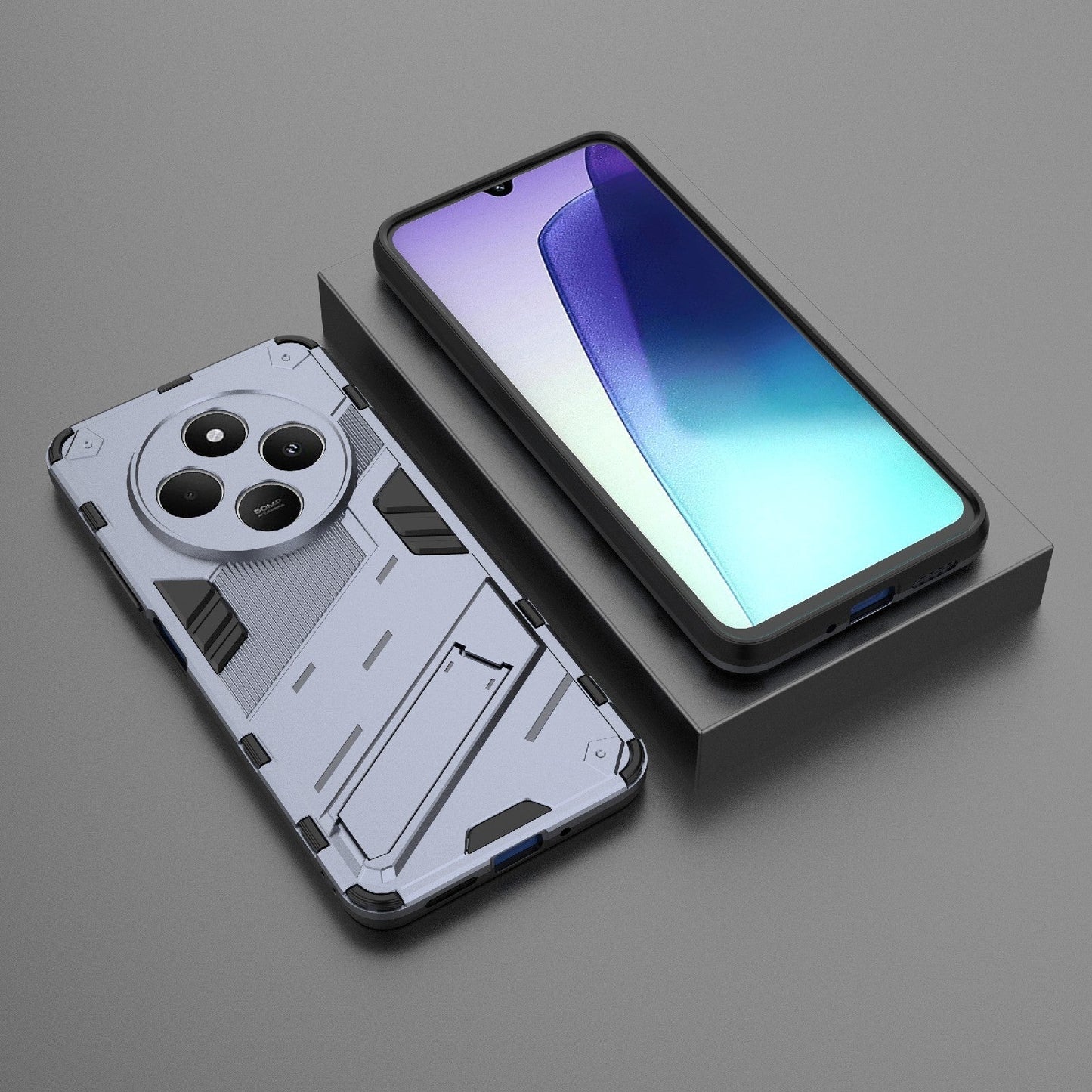 For Redmi 14C 4G Global Punk Armor 2 in 1 PC + TPU Phone Case with Holder(Grey)