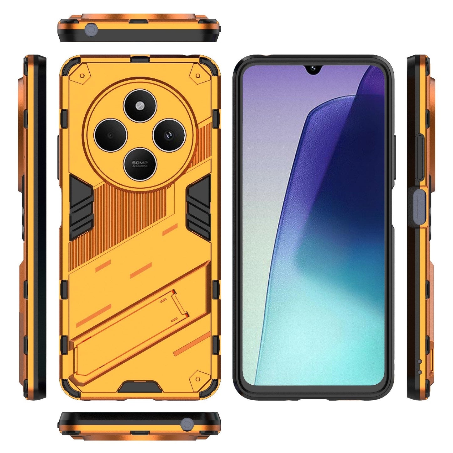 For Redmi 14C 4G Global Punk Armor 2 in 1 PC + TPU Phone Case with Holder(Orange)