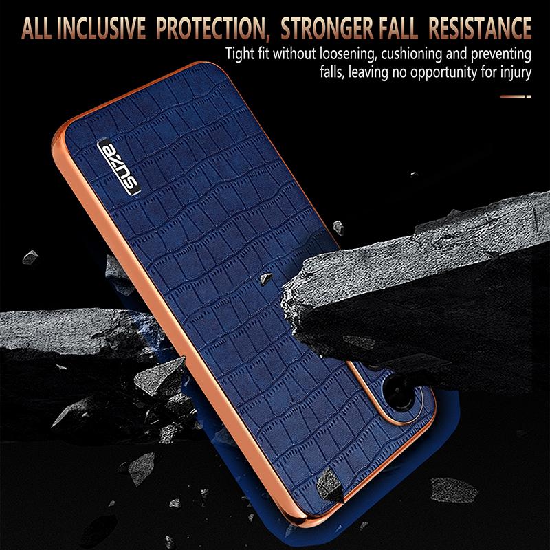 For Samsung Galaxy S25 Edge 5G AZNS Electroplated Frame Crocodile Texture Full Coverage Phone Case(Brown)