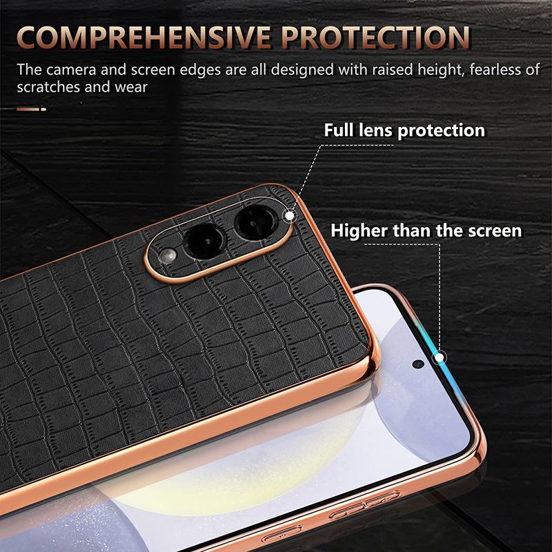 For Samsung Galaxy S25 Edge 5G AZNS Electroplated Frame Crocodile Texture Full Coverage Phone Case(Brown)