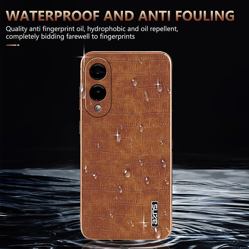 For Samsung Galaxy S25 Edge 5G AZNS Electroplated Frame Crocodile Texture Full Coverage Phone Case(Brown)