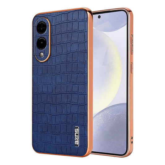 For Samsung Galaxy S25 Edge 5G AZNS Electroplated Frame Crocodile Texture Full Coverage Phone Case(Blue)