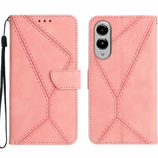 For Samsung Galaxy S25 Edge 5G Stitching Embossed Leather Phone Case(Pink)