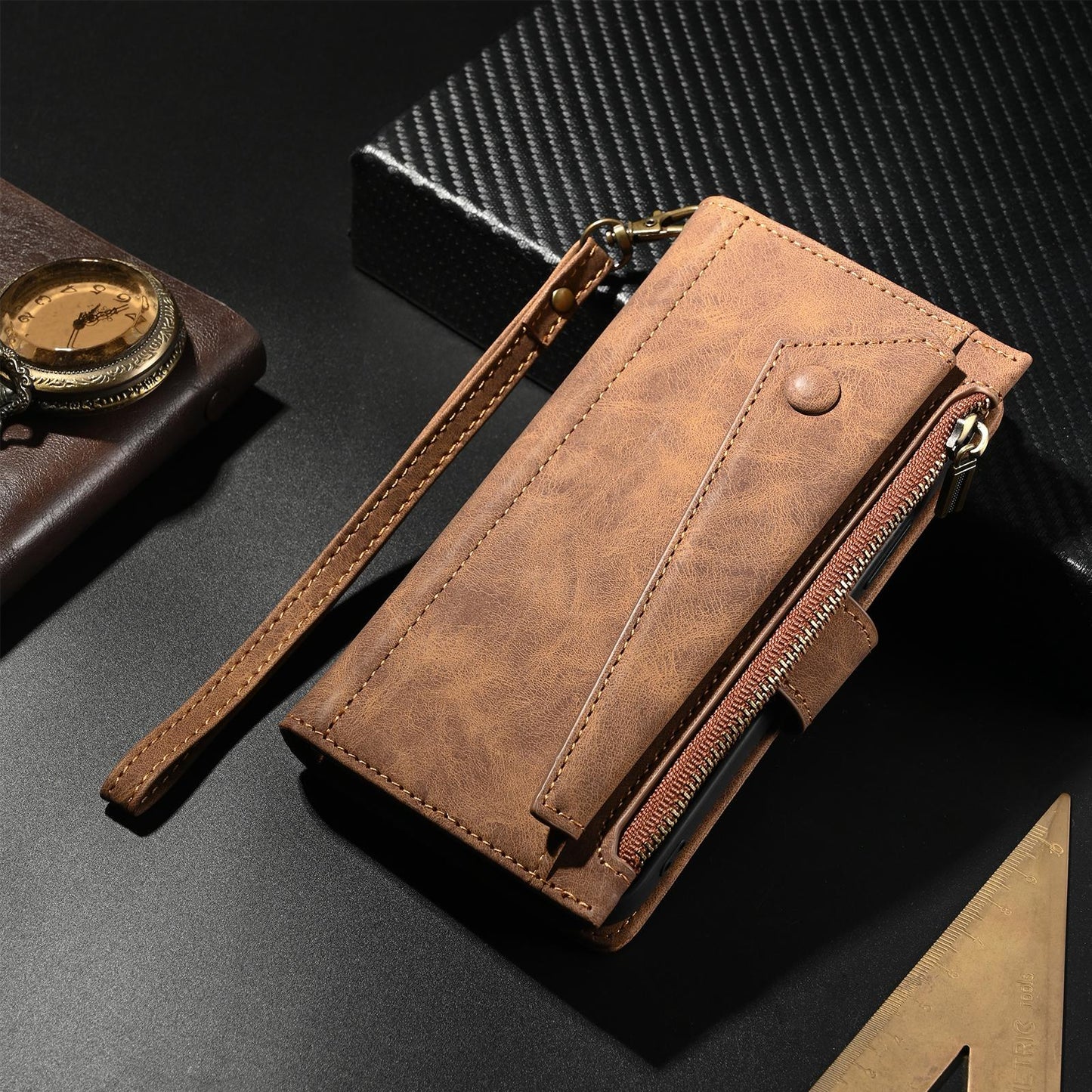 For Samsung Galaxy S25 Edge 5G ESEBLE Retro Frosted RFID Flip Leather Phone Case(Brown)