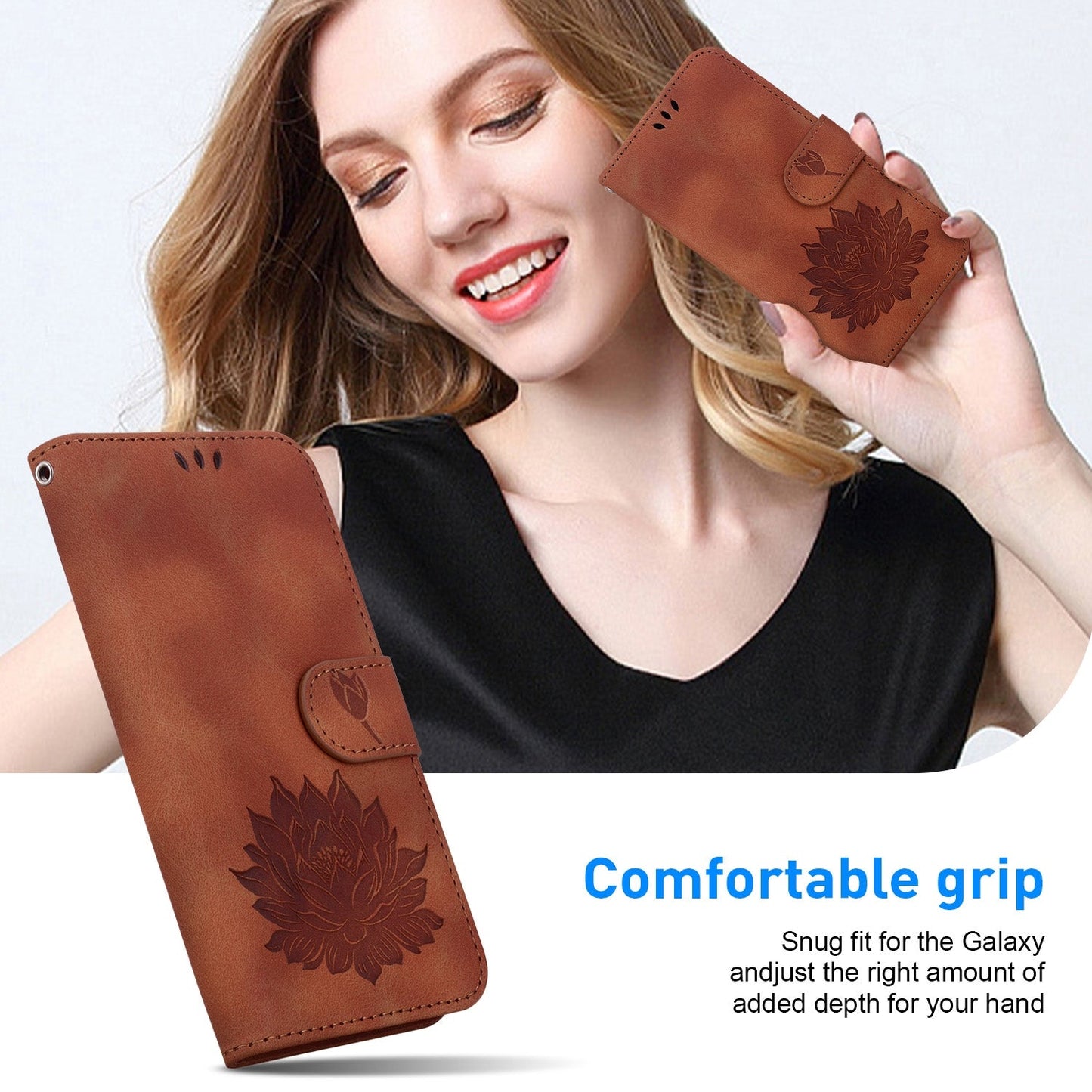 For iPhone 16e Lotus Embossed Leather Phone Case(Brown)