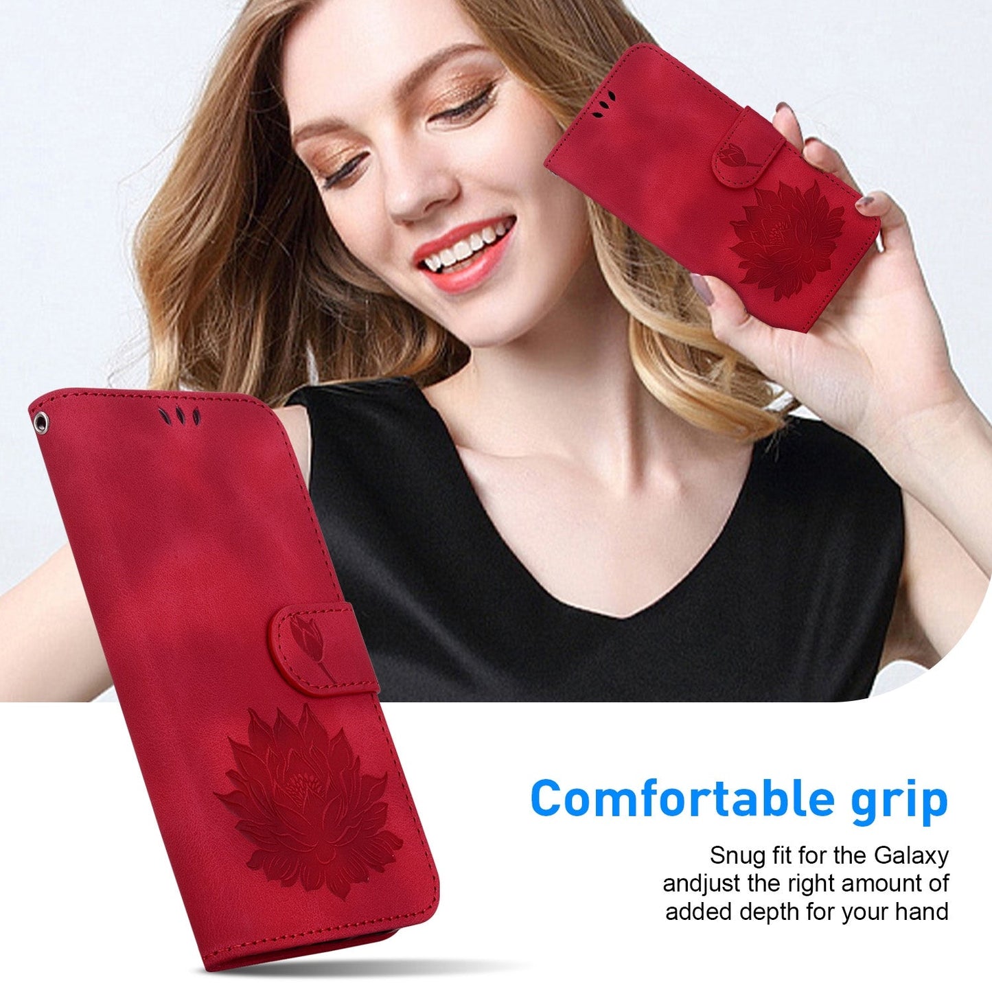 For iPhone 16e Lotus Embossed Leather Phone Case(Red)