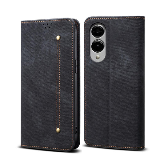 For Samsung Galaxy S25 Edge 5G Denim Texture Casual Style Horizontal Flip Leather Case(Black)