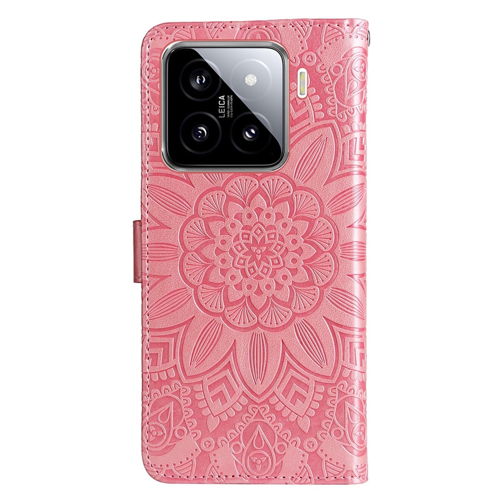 For Xiaomi 15 Embossed Sunflower Leather Phone Case(Pink)