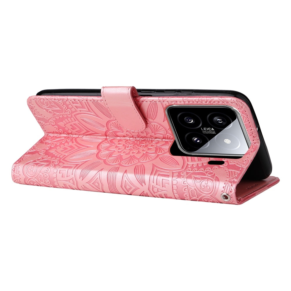 For Xiaomi 15 Embossed Sunflower Leather Phone Case(Pink)