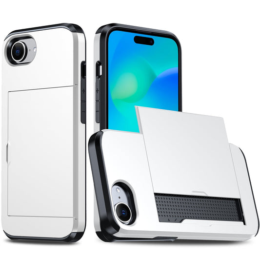 For iPhone 16e Shockproof Armor Phone Case with Card Slot(White)