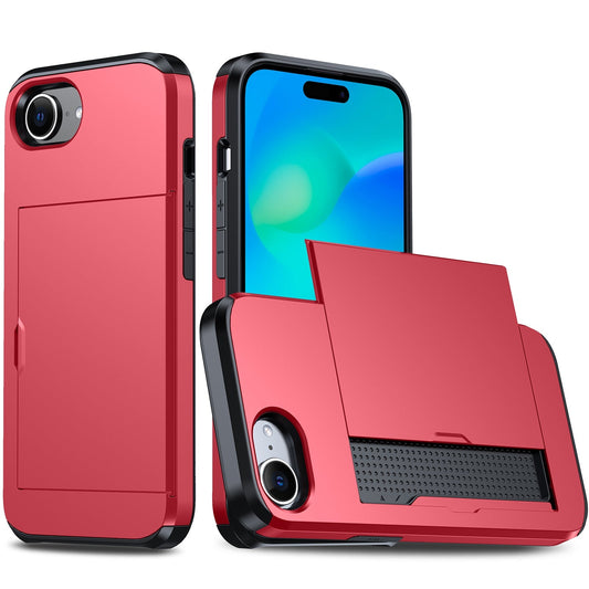 For iPhone 16e Shockproof Armor Phone Case with Card Slot(Red)