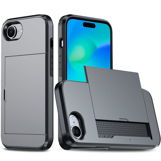 For iPhone 16e Shockproof Armor Phone Case with Card Slot(Grey)