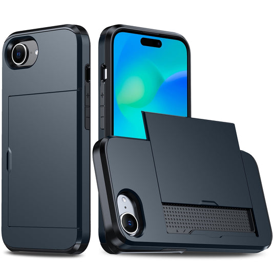 For iPhone 16e Shockproof Armor Phone Case with Card Slot(Blue)