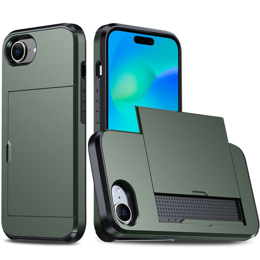 For iPhone 16e Shockproof Armor Phone Case with Card Slot(Dark Green)