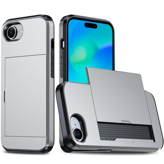 For iPhone 16e Shockproof Armor Phone Case with Card Slot(Silver)