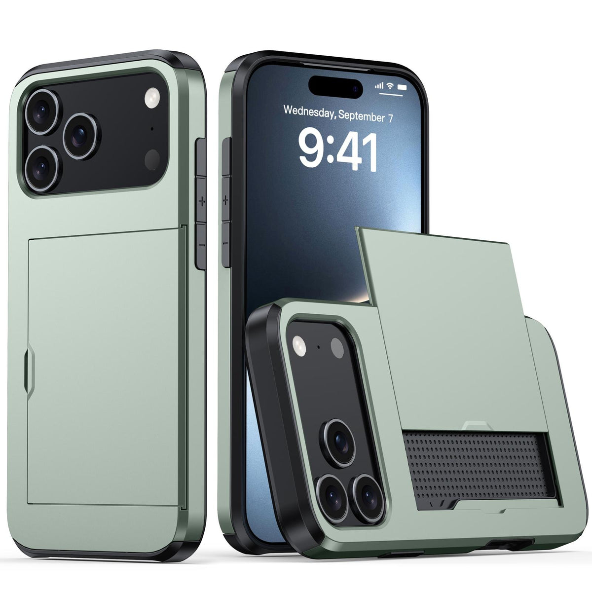 Compatible with iPhone 18 Pro Max Shockproof Armor Phone Case with Card Slot - Dark Green
