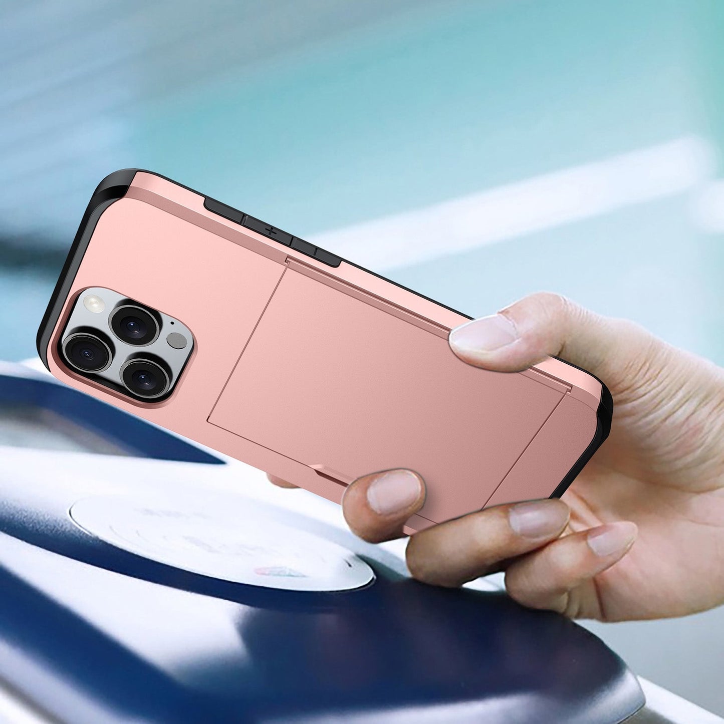 For iPhone 16e Shockproof Armor Phone Case with Card Slot(Silver)