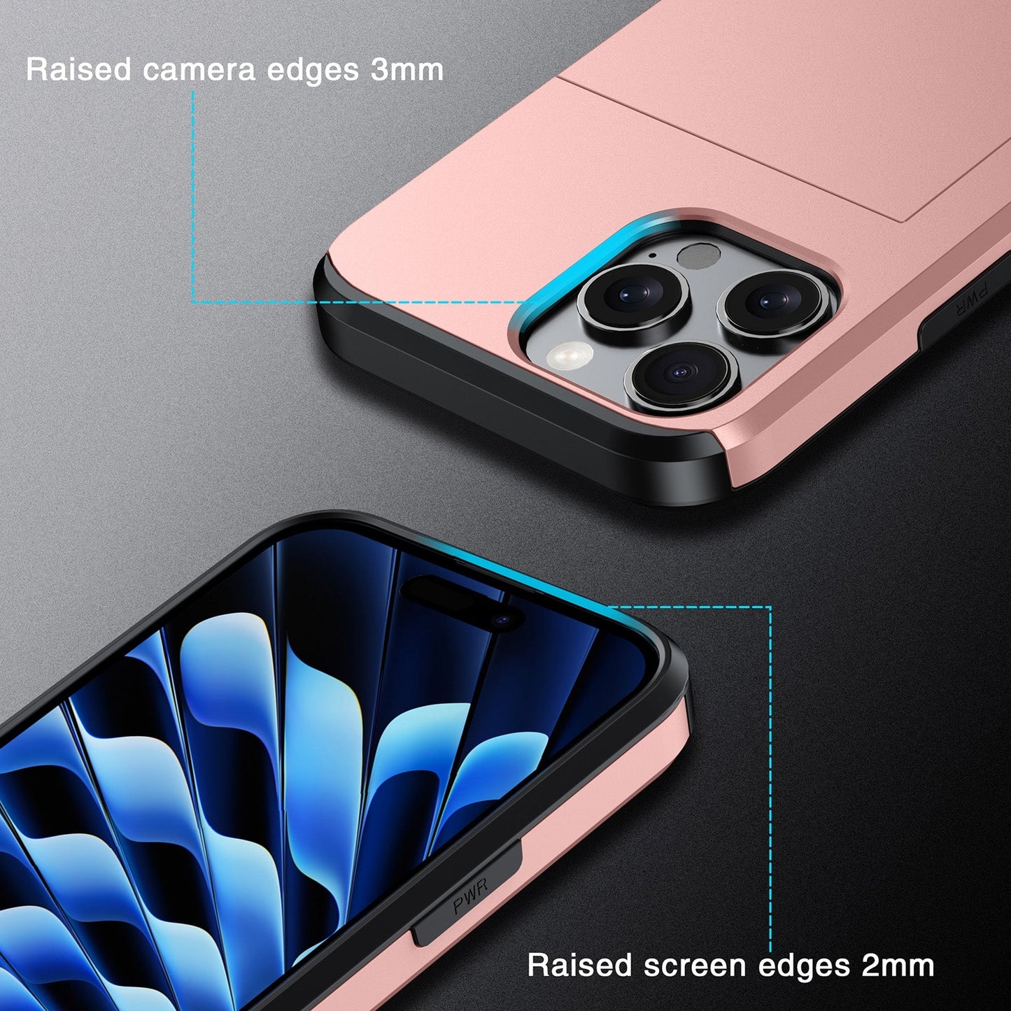 For iPhone 16e Shockproof Armor Phone Case with Card Slot(Rose Red)
