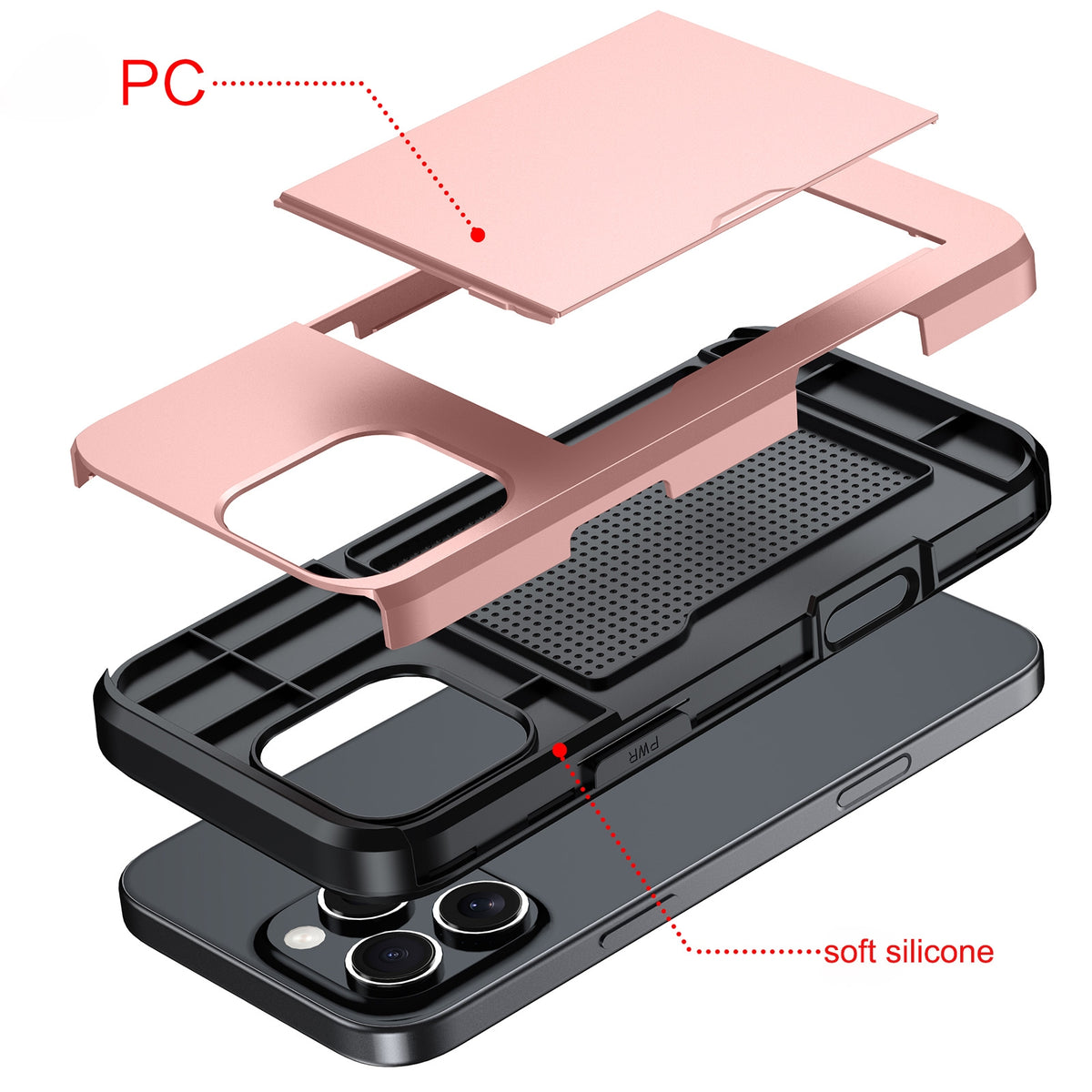 Compatible with iPhone 18 Pro Max Shockproof Armor Phone Case with Card Slot - Black