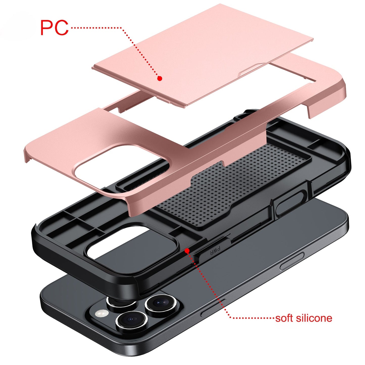 For iPhone 16e Shockproof Armor Phone Case with Card Slot(Red)