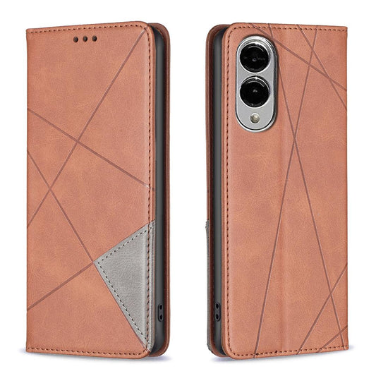 For Samsung Galaxy S25 Edge 5G Rhombus Texture Magnetic Leather Phone Case(Brown)