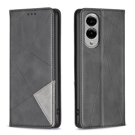 For Samsung Galaxy S25 Edge 5G Rhombus Texture Magnetic Leather Phone Case(Black)