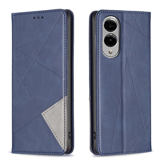 For Samsung Galaxy S25 Edge 5G Rhombus Texture Magnetic Leather Phone Case(Blue)