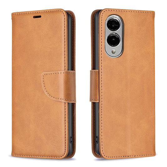 For Samsung Galaxy S25 Edge 5G Lambskin Texture Pure Color Flip Leather Phone Case(Yellow)