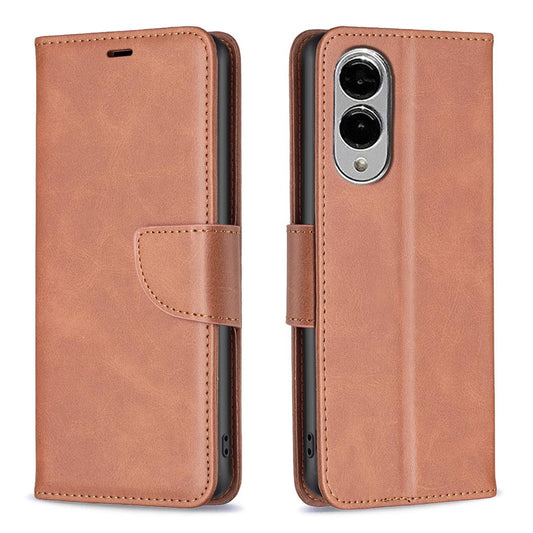For Samsung Galaxy S25 Edge 5G Lambskin Texture Pure Color Flip Leather Phone Case(Brown)