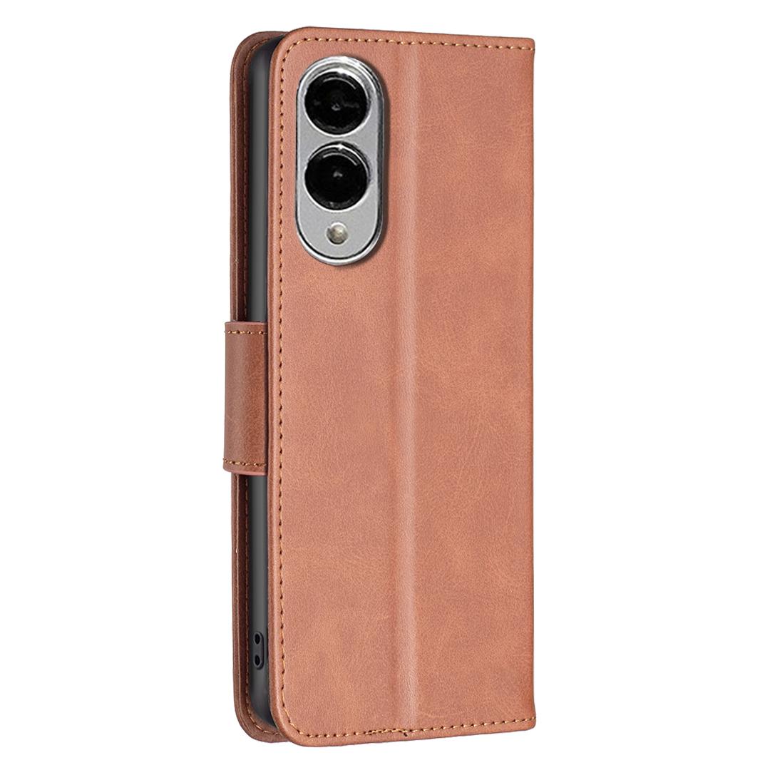 For Samsung Galaxy S25 Edge 5G Lambskin Texture Pure Color Flip Leather Phone Case(Brown)