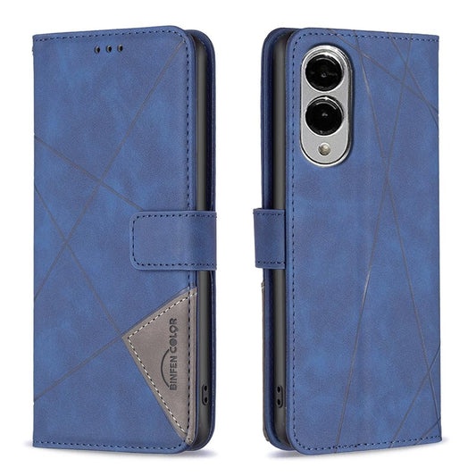 For Samsung Galaxy S25 Edge 5G Magnetic Buckle Rhombus Texture Leather Phone Case(Blue)
