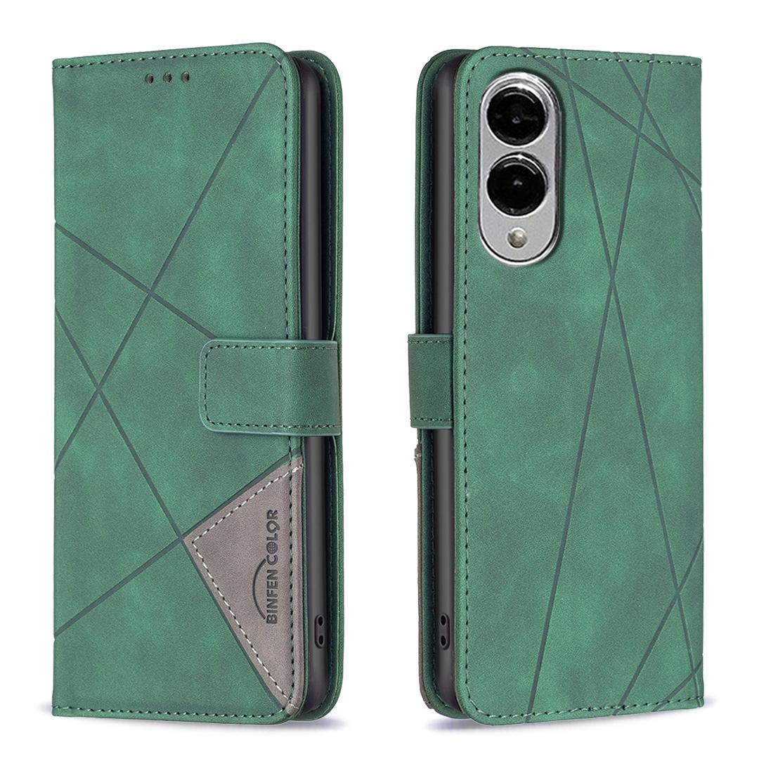 For Samsung Galaxy S25 Edge 5G Magnetic Buckle Rhombus Texture Leather Phone Case(Green)