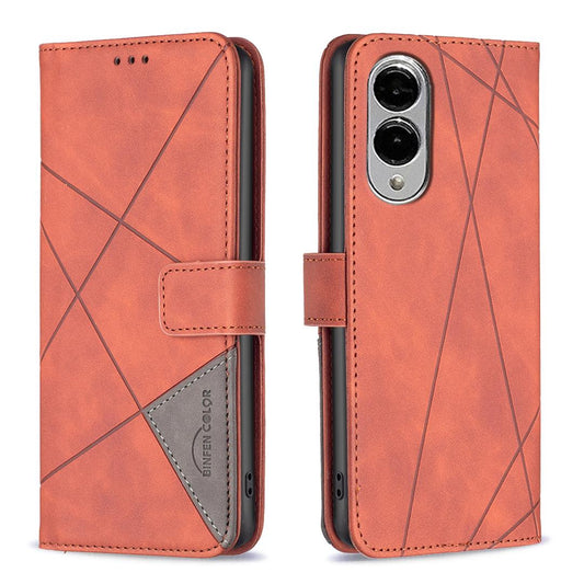 For Samsung Galaxy S25 Edge 5G Magnetic Buckle Rhombus Texture Leather Phone Case(Brown)