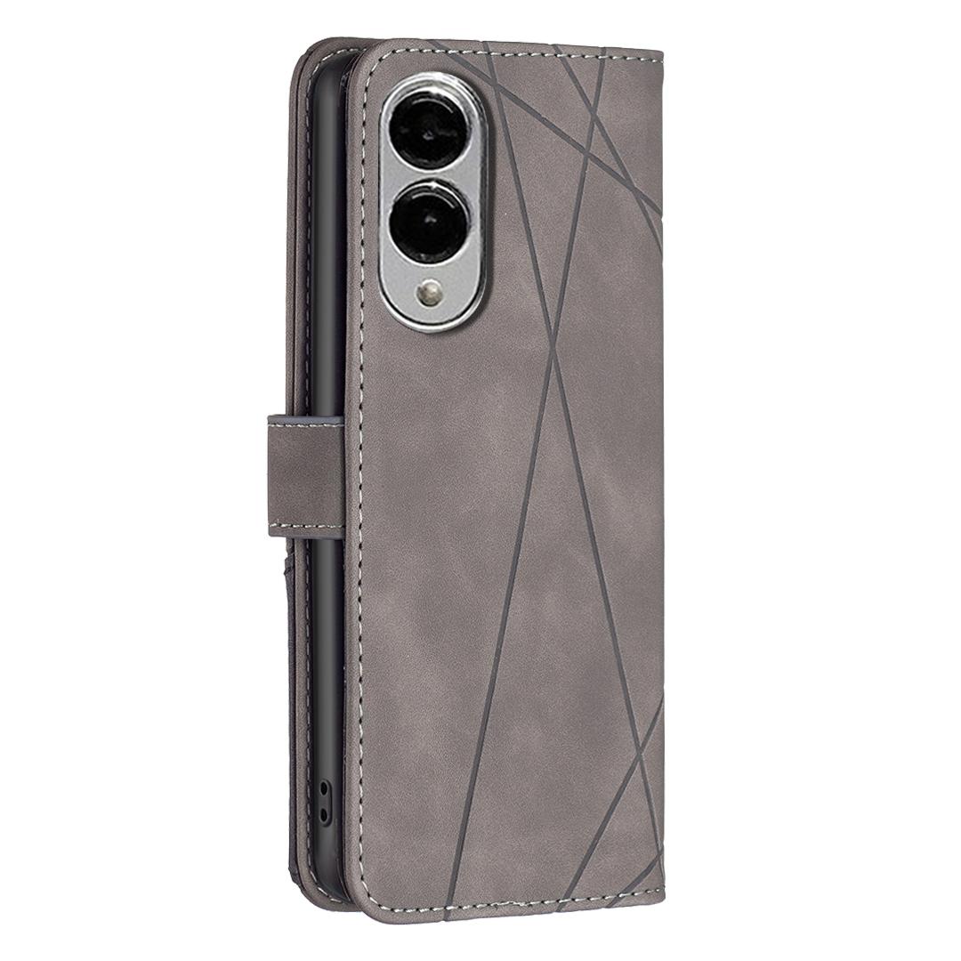 For Samsung Galaxy S25 Edge 5G Magnetic Buckle Rhombus Texture Leather Phone Case(Grey)