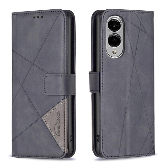 For Samsung Galaxy S25 Edge 5G Magnetic Buckle Rhombus Texture Leather Phone Case(Black)
