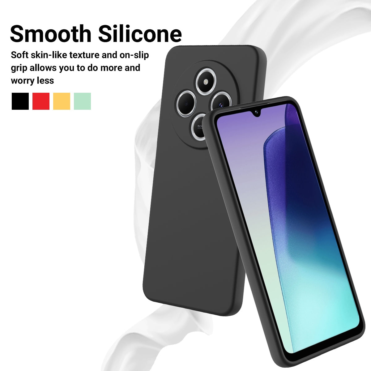 For Redmi 14C 4G Solid Color Liquid Silicone Dropproof Full Coverage Phone Case(Black)