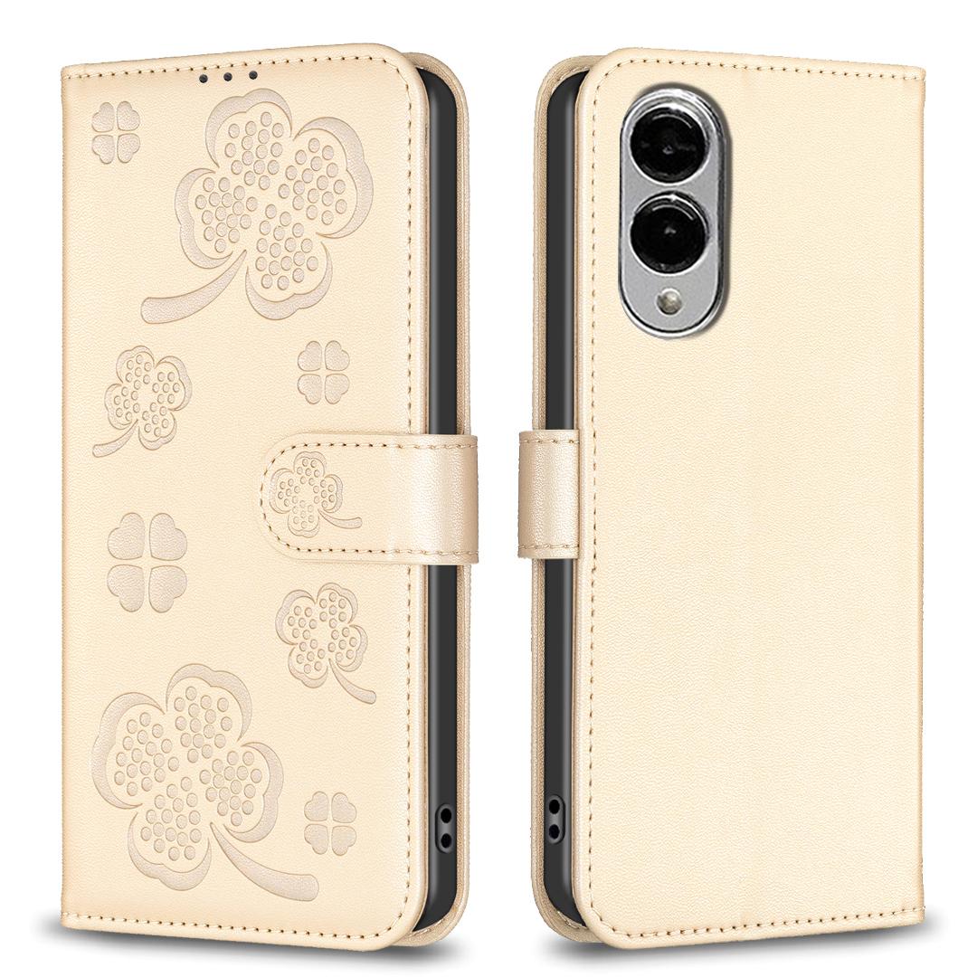 For Samsung Galaxy S25 Edge 5G Four-leaf Embossed Leather Phone Case(Gold)